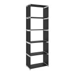 Opslagplank, 5-laags boekenkast, kledingorganisator, elke plank bevat 5 kg, 50 x 30 x 180 cm, voor woonkamer, slaapkamer, kast, zwarte LSN15H