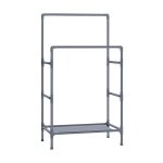 Kledingrek, metalen standaard met 2 hangende rails en opbergplank, max.Laad 55 kg, eenvoudige montage, grijs