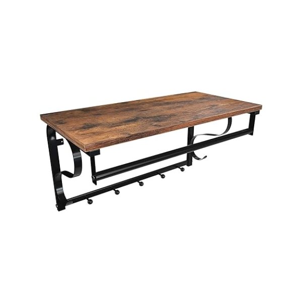 Wandgarderobe - StoerDesign - 5 haken en kledingstang - Bruin