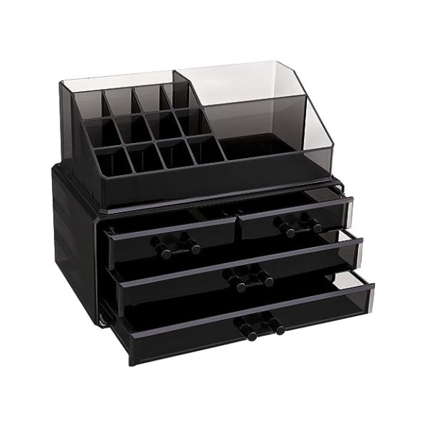 Cosmetische standaard voor cosmetica -organisator in acryl met 4 laden voor badkameropslag in lippenstift slaapkamer sieraden nagellak naaimiet zwart