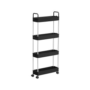 4 Tier Trolley Kitchen Trolley Niche Plank op wielen met handgrepen keukenplank badkamerplank 40 x 13,5 x 93 cm zwart KSC018B01