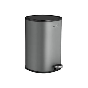 5L Waste Bin met stalen pedaal binnenste emmer en dekselhandgreep discrete sluiting luchtdicht voor badkamer, toilet, grijs en zwart