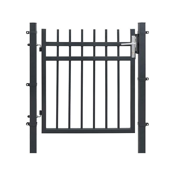 Tuinhek, van gegalvaniseerd ijzer, tuindeur, hekpoort, tuinpoort, robuust en duurzaam, met kwaliteitsslot, deurklink en sleutels, afmeting: 106 x 100 cm (l x h), kleur: grijs