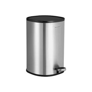 Afval bin, 5 L badkamer bak, stalen pedaalbak, met binnenste emmer, zacht-close deksel en handvat, voor badkamer, toilet, zilver en zwarte