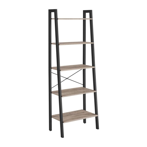 Schaalplank, industriële bibliotheek op 5 -niveau, opslagplank, met stalen frame, voor woonkamer, keuken, grège en zwarte