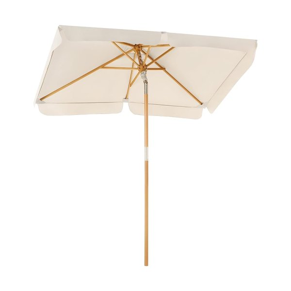 Balkonparasol, 200 x 125 cm, rechthoekige zonwering voor het balkon, zonbeschermingsfactor UPF 50+, met ribben van hout, knikbaar, zonder standaard, 200 x 125 cm, beige
