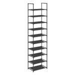 Schoenenrek, 10 niveaus, schoenenrek, schoenenhouder, smalle 28 x 45 x 173 cm, metalen frame, niet-geweven stoffen planken voor gang, slaapkamer, zwarte LSH010B02