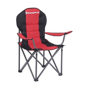 Campingstoel vouwen vouwstoel comfortabele schuim gevateerde stoel met fleshouder hoge laadcapaciteit 250 kg buiten stoel rode