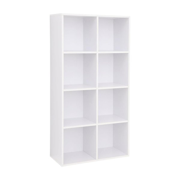 Boekenkast boekenplank met 8 compartimenten, vloer staande kantoorplank, vrijstaande kantoorplank, decoratie, kantoor, woonkamer, slaapkamer, kinderkamer, wit, LBC24WT