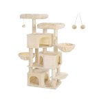 grote krabpaal met 3 kattengaten, krabpaal 164 cm, beige