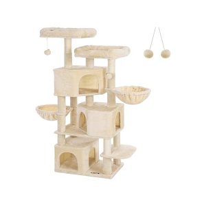 grote krabpaal met 3 kattengaten, krabpaal 164 cm, beige