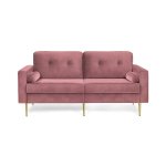 3-zits bank, bank voor woonkamer, fluwelen overtrek, voor woningen, kleine ruimte, houten frame, metalen poten, eenvoudige montage, modern design, 183 x 78 x 88 cm, roze LCS001P01