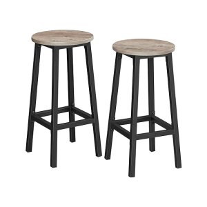 Set van 2 barkrukken, hoge keukenkrukken, robuust stalen frame, 65 cm lang, gemakkelijke montage, industriële stijl, greige en zwarte