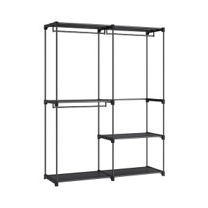 Garderobe open kledingrek, kledingrail, garderobe, 43 x 138 x 182 cm, 3 hangende compartimenten, veel ruimte, voor slaapkamer, woonkamer, zwarte