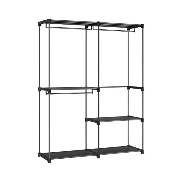 Garderobe open kledingrek, kledingrail, garderobe, 43 x 138 x 182 cm, 3 hangende compartimenten, veel ruimte, voor slaapkamer, woonkamer, zwarte