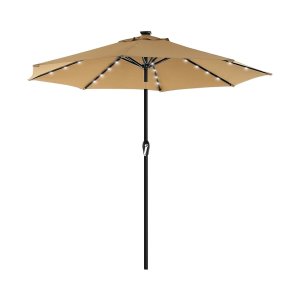 Paraplu met zonne -LED -verlichting, UV -bescherming tot UPF 50+, buigbaar, met Crank om te openen en te sluiten, zonder stand