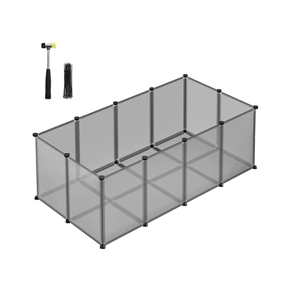 Outdoor -behuizing met basisplaten, playpen en cavia's, plastic hek voor hamsters, konijnen, egels, 125 x 63 x 42 cm, grijs