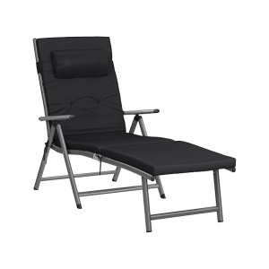 vouwzonnen ligstoel met 6 cm dikke matras, verwijderbaar kussen, gemaakt van roestvrij aluminium, ademend, comfortabel, verstelbaar, maximale belasting 150 kg, zwart