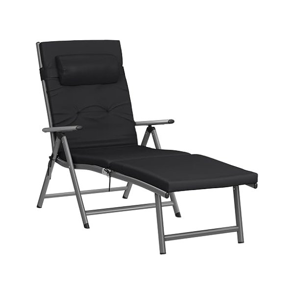 vouwzonnen ligstoel met 6 cm dikke matras, verwijderbaar kussen, gemaakt van roestvrij aluminium, ademend, comfortabel, verstelbaar, maximale belasting 150 kg, zwart