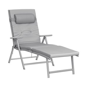 Sun Lounger, vouwlounder met 6 cm dikke matras, verwijderbaar kussen, gemaakt van roestvrij aluminium, ademend, comfortabel, verstelbaar, maximale belasting 150 kg, grijze