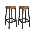 Barkruk, set van 2 barstoelen, keukenstoelen met stevig stalen frame, hoogte 65 cm, rond, gemakkelijk te monteren, industriële stijl, vintage bruin-zwarte LBC32X