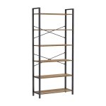 Boekenkast 6 niveaus, staand rek met stalen frame, vrijstaand rek voor woonkamer, slaapkamer, werkkamer, 30 x 80 x 186 cm, industrieel design, donkerwalnoot-zwart LLS082B48