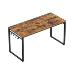 Computer Writing Desk, 55 inch kantoorstudietafel, werk vanuit huis, met 8 haken, metalen frame, industrieel, 55.1 ", rustiek bruin