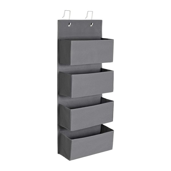 Hangende organisator met 4 compartimenten, hangdeuropslag voor slaapkamer, kantoor, kinderkamer, 33,5 x 12 x 100 cm, grijs