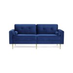 3-zits bank, bank voor woonkamer, fluwelen overtrek, voor woningen, kleine ruimte, houten frame, metalen poten, eenvoudige montage, modern design, 183 x 78 x 88 cm, blauw