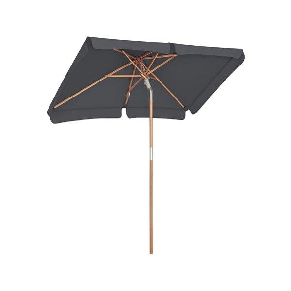 Balkonparasol, 200 x 125 cm, rechthoekige zonwering voor het balkon, zonbeschermingsfactor UPF 50+, met ribben van hout, knikbaar, zonder standaard, 200 x 125 cm, grijs