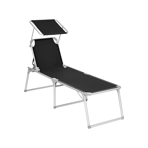 Zonlander met dak Sun Lounger Garden Lounger Aluminium Large 65 x 200 x 48 cm Laadcapaciteit 150 kg rugleuning Verstelbare vouwtuin Balcon Balcon Balcon Black GCB26BK