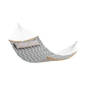 Hangmat, gewatteerde stofhangmat met verwijderbare gebogen bamboespreiders, kussen, 200 x 140 cm, laadvermogen 225 kg, grijs en beige controleer