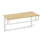 Wandkast met 5 haken en plank industrieel design haaklijm met hangende staaf voor gang, slaapkamer, badkamer en woonkamer, eiken kleur wit