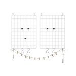 Set van 2 ijzeren roosters, mesh-fotomuur, wanddecoratie, doe-het-zelfdecoratie, multifunctionele hangende fotowand, wandroosters, roosterwand met S-haken, clips en hennepkoord, witte