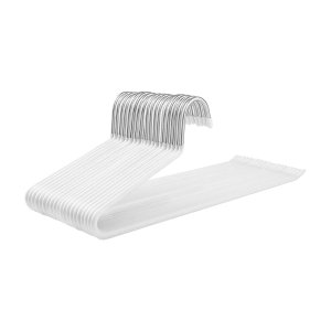 Hangers, metaal, 20 stuks, broekhanger, gemaakt van Ø 5 mm draad, bedekt met PVC-plastic, niet-slip, 38 cm, verchroomde, witte