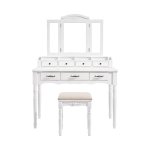 Kaptafel – BeautySpace - 7 lades – Inklapbare spiegel - wit