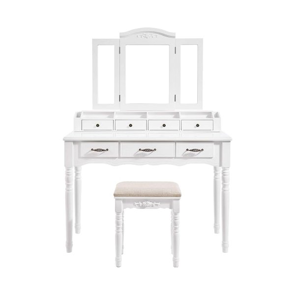 Kaptafel – BeautySpace - 7 lades – Inklapbare spiegel - wit