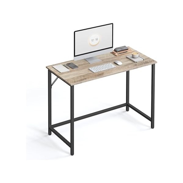 39-inch computer Writing Desk, Home Office Small Study Workstation, industriële stijl PC-laptoptabel, stalen frame, 39.4, Greige + Black