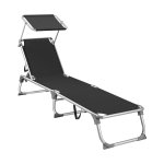 Dekstoel, zonnestoel, ligstoel, verstelbare rugleuning, opvouwbaar, lichtgewicht, 55 x 193 x 31 cm, laadvermogen 150 kg, voor tuin, patio, zwarte
