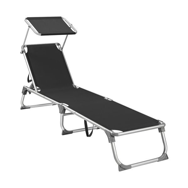 Dekstoel, zonnestoel, ligstoel, verstelbare rugleuning, opvouwbaar, lichtgewicht, 55 x 193 x 31 cm, laadvermogen 150 kg, voor tuin, patio, zwarte