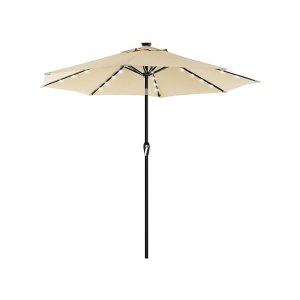 Paraplu met zonne -LED -verlichting, UV -bescherming tot UPF 50+, buigbaar, met Crank om te openen en te sluiten, zonder stand