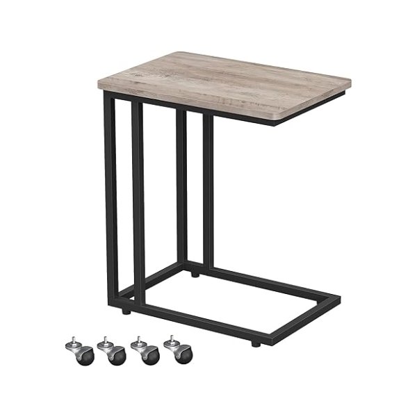 Bijzettafel, nachtkastje, banktafel op wielen, 50 x 35 x 60 cm, salontafel, gemakkelijk te monteren, stabiel, metalen frame, industrieel ontwerp, grijszwart