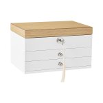 Sieradendoos, 3 -laags sieradendoos, houten sieradendoos, sieradendoos, sieradendoos, met laden, voor ringen, oorbellen, armbanden en kettingen, witte