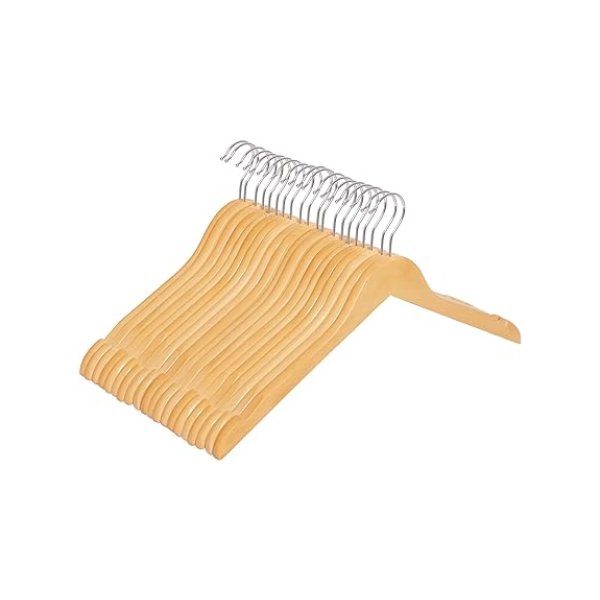 20 stuks massieve houten hangers met inkepingen haak 360 ° roteerbare niet-slip voor jassen, pakken, jassen, shirts, natuurlijke kleur
