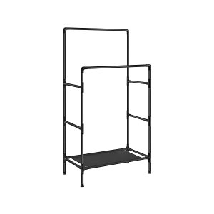 Kledingrail, kledingrek, kleding voor kleding, metalen standaard met 2 hangende rails en opbergplank, max.Laad 55 kg, eenvoudige montage, zwarte