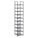 Schoenenrek, 10 niveaus, schoenenrek, schoenhouder, smalle 33 x 33 x 173 cm, metalen frame, niet-geweven stofplanken voor gang, slaapkamer, grijs