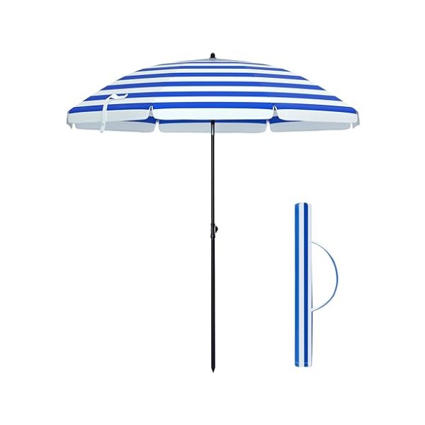 Strand parasol tuinscherm UV -bescherming tot UPF 50+, knikbare, draagbare, paraplu -ribben
