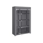 Garderobe met 1 kledingrail, 6 planken, niet-geweven stof, metalen frame, 45 x 105 x 168 cm, voor slaapkamer, gang, grijze ryg085G02