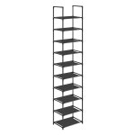 Schoenenrek, 10 niveaus, schoenenrek, schoenenhouder, smal 33 x 33 x 173 cm, metalen frame, niet-geweven stofplanken voor gang, slaapkamer, zwarte LSR110B02