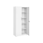 Archiefkast, multifunctionele kast, stalen opbergkast, 5 niveaus, dubbele deuren, slot, gereedschapskast, verstelbare planken, voor garage, werkkamer, woonkamer, grijs-wit